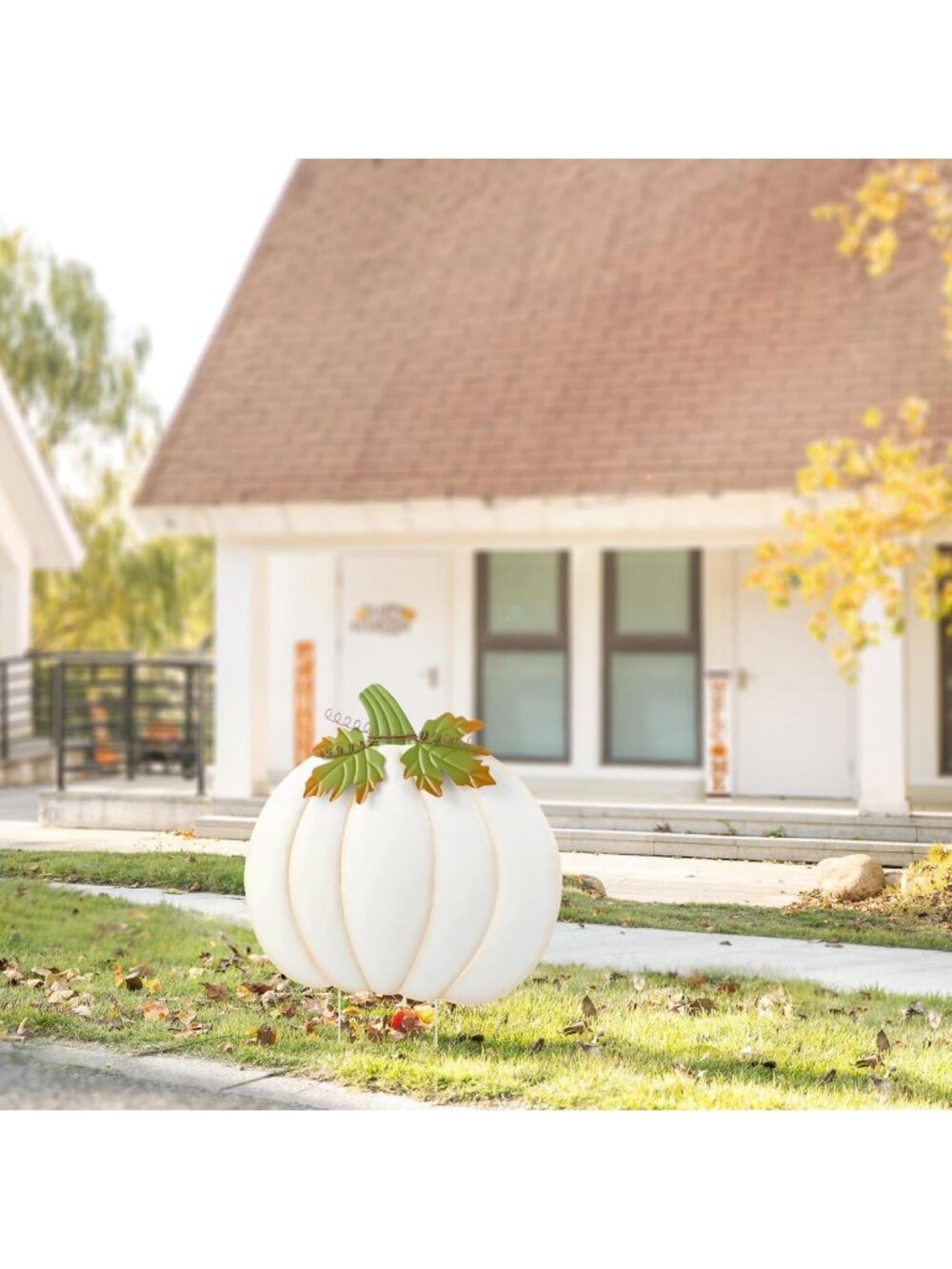 Oversized Ivory Pumpkin Yard Stake - 39.5" Metal Fall Decor for Autumn
